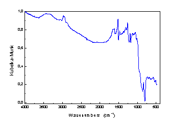 Difzn reflektann spektrum brusnho kotouku s karbidem kemku (FTIR spektrometr Nicolet 740, DRIFT cela SpectraTech,  Sicarb Paper  SpectraTech)