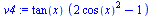 `*`(tan(x), `*`(`+`(`*`(2, `*`(`^`(cos(x), 2))), `-`(1))))
