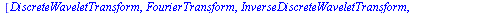 [DiscreteWaveletTransform, FourierTransform, InverseDiscreteWaveletTransform, InverseFourierTransform, WaveletCoefficients, WaveletPlot]