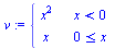 v := piecewise(`<`(x, 0), `*`(`^`(x, 2)), `<=`(0, x), x)