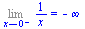 Limit(`/`(1, `*`(x)), x = 0, left) = `+`(`-`(infinity))